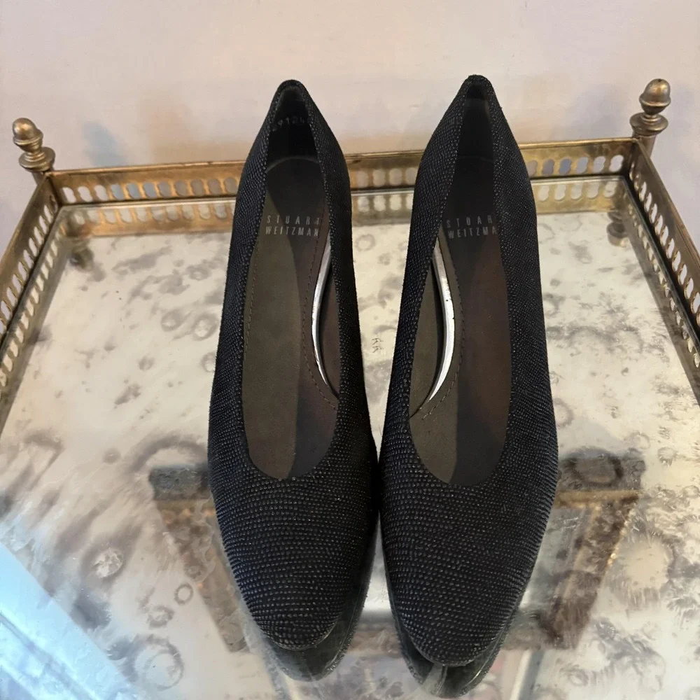 Stuart Weitzman Shoes Womens Size 6.5N Black Block‎ Heel Pumps Dress Classic